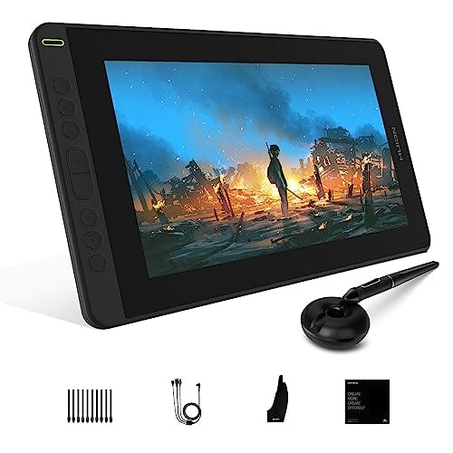 Imagen frontal de 2021 HUION KAMVAS 12 Tableta gráfica de Dibujo con Pantalla Totalmente laminada Compatible con Android Pen Display Monitor gráfico con Pluma óptico sin batería, 8 Teclas Express, Negro