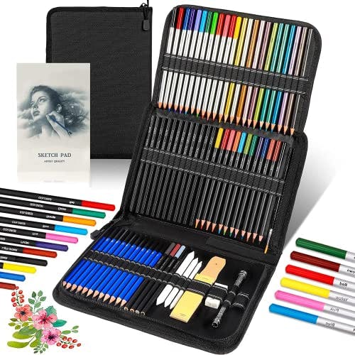 Compara precios (96） piezas juego de lápices de dibujo avanzado que incluye 72 lápices de colores y 24 juegos de bocetos Kit de lápiz artístico en una caja de viaje con cremallera para dibujar dibujar y colorear, perfecto para principiantes, artistas y adultos