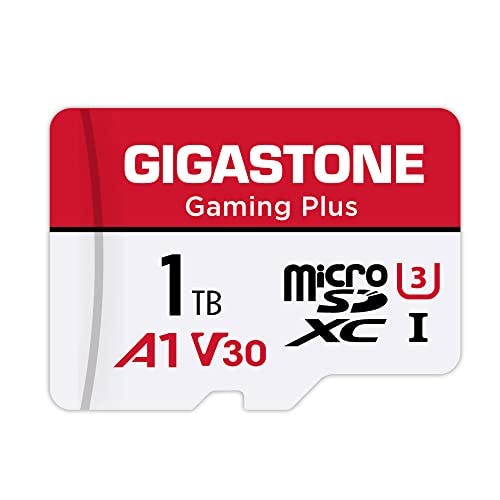 Imagen frontal de [Gigastone] Tarjeta Micro SD de 1 TB, Gaming Plus, hasta 150 MB/s, tarjeta de memoria MicroSDXC para Nintendo-Switch, Steam Deck, grabación de video 4K, UHS-I A1 U3 V30 C10, con adaptador
