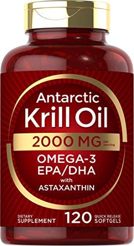 Imagen frontal de Aceite de krill antártico 2000 mg 120 cápsulas blandas | Omega-3 EPA, DHA, con suplemento de astaxantina procedente de Krill rojo | máxima fuerza | probado en laboratorio.