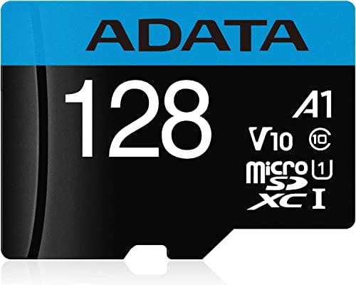 Imagen frontal de ADATA 128 GB Tarjeta de Memoria Micro SDXC con Adaptador Color Negro con Azul A1 (Clase 10)