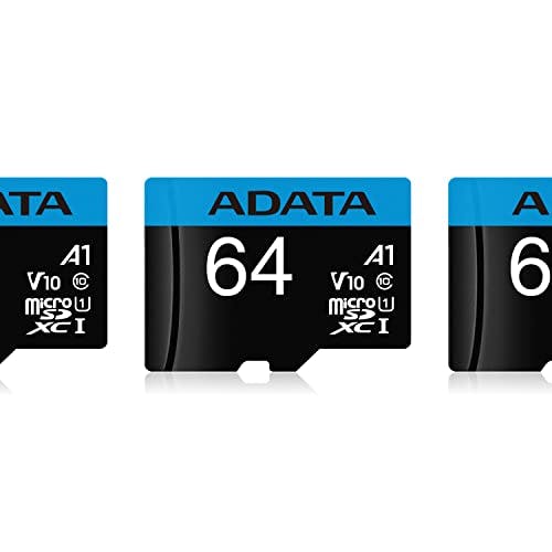Imagen frontal de ADATA 64 GB Tarjeta de Memoria Micro SDXC con Adaptador Color Negro con Azul A1 (Clase 10)