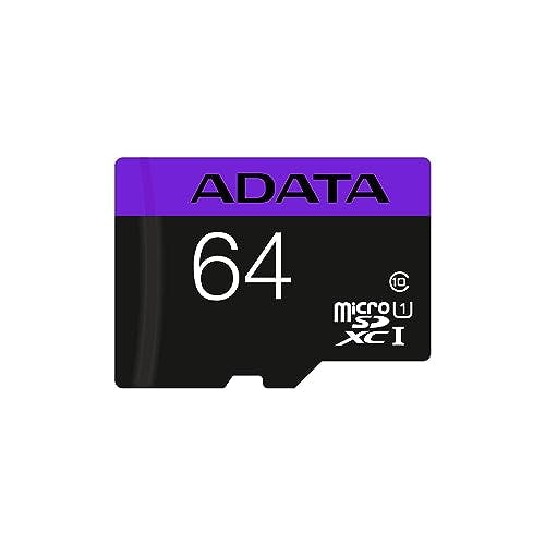 Imagen frontal de ADATA 64 GB Tarjeta de Memoria Micro SDXC con Adaptador Color Negro con Morado (Clase 10)