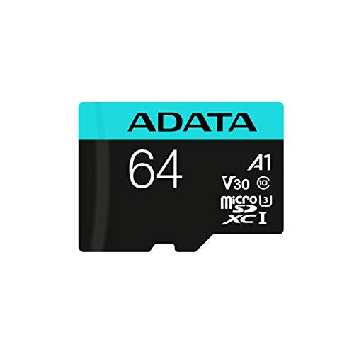 Imagen frontal de ADATA Premier Pro Tarjeta de Memoria MicroSDXC UHS-I U3 V30 Clase 10 A2 MircoSD con Adaptador AUSDX64GUI3V30SA2-RA1