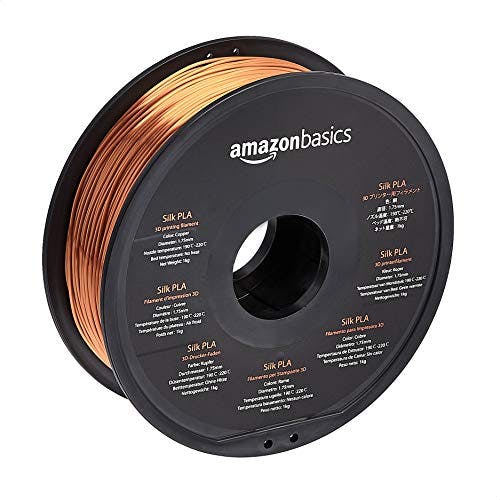 Imagen frontal de Amazon Basics - Filamento de impresora 3D PLA de seda, 1,75 mm, cobre, carrete de 1 kg (2.2 libras)