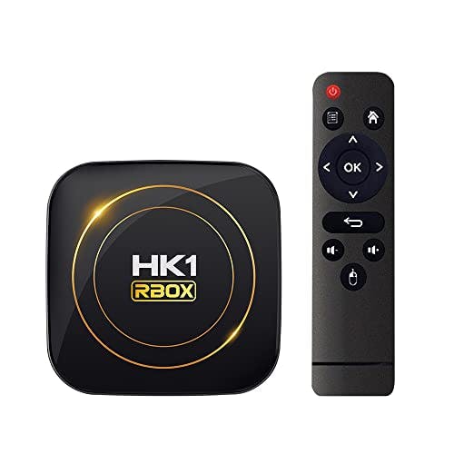 Imagen frontal de Android 12.0 TV Box, HK1 RBOX 4GB RAM 64GB ROM H618 Quad-Core 64bit CPU compatible con WiFi6 Dual 2.4G/5.8GHZ Ethernet BT4.2 4K 6K HDR10+ Ultra HD Smart Home Player