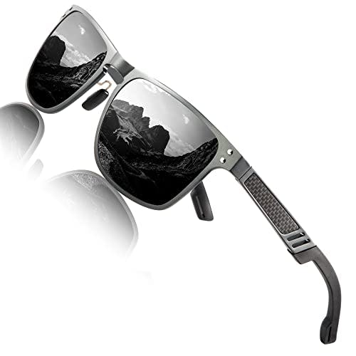 Imagen frontal de ANYLUV anteojos de sol polarizadas para hombre, rectangulares, clásicas, para conducir, pesca, con protección UV, Lente gris A06/marco plomizo, M