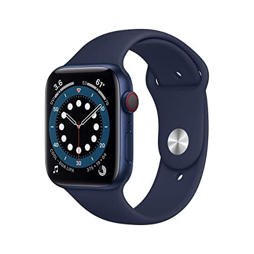 Imagen frontal de Apple Watch Series 6 (GPS + Cellular, 44 mm) - Caja de Aluminio Azul con Correa Deportiva Deep Navy (reacondicionado)
