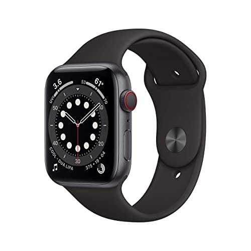 Imagen frontal de Apple Watch Series 6 (GPS + Celular, 44 mm) - Caja de Aluminio Gris Espacial con Correa Deportiva Negra (Reacondicionado)