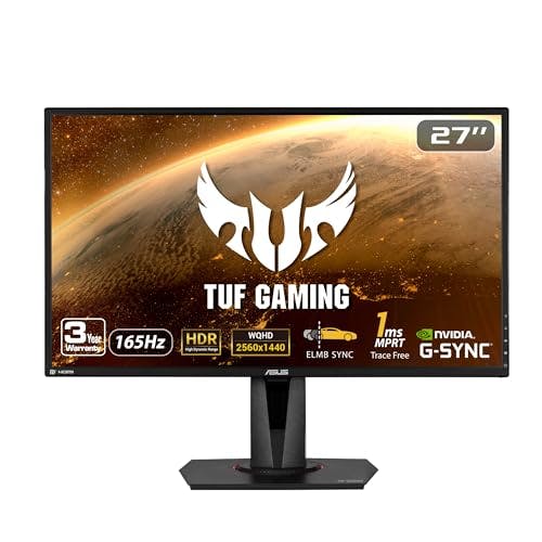 Imagen frontal de Asus Monitor Gamer 27" TUF Gaming VG27AQ, HDR, WQHD (2560x1440), IPS, 165Hz, Extreme Low Motion Blur Sync Compatible con G-SYNC, Adaptive-Sync, 1ms