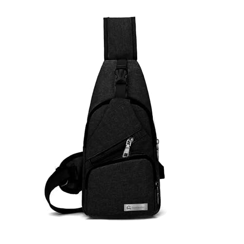 Imagen frontal de Bluelander Mochila Cruzada Antirrobo Impermeable, Bolso de Pecho para Hombre, Bolso Bandolera con Puerto de Carga USB, Perfecta para Celular, Tablets, Actividades como Deportes, Compras (Gris Oscuro)