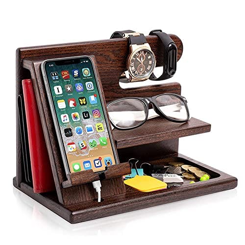 Imagen frontal de Bluelander Organizador para Celular, Relojes, Llaves, Cartera, Accesorios para Hombre, Base de Celular para la Oficina y el Hogar, Múltiples Espacios para Buro y Escritorio, Regalo para Papá