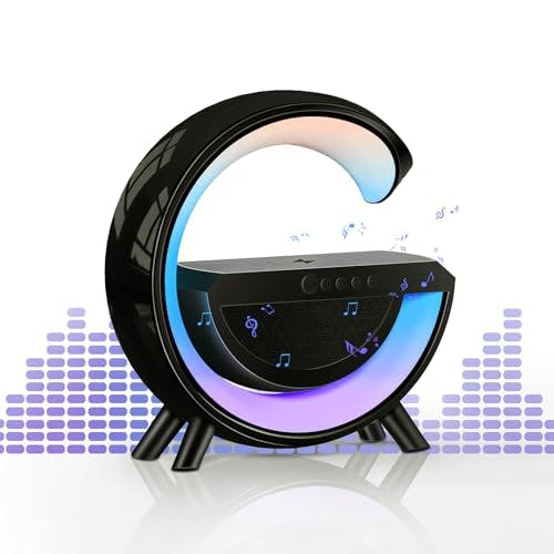 Imagen frontal de BOPARTE Bocina Bluetooth M8, RGB Altavoces Inalámbricos Bluetooth, 7 Colores de Luces AUX/TF/USB, Sonido Envolvente de 360°, para Interior, Hogar y Fiesta-Negro