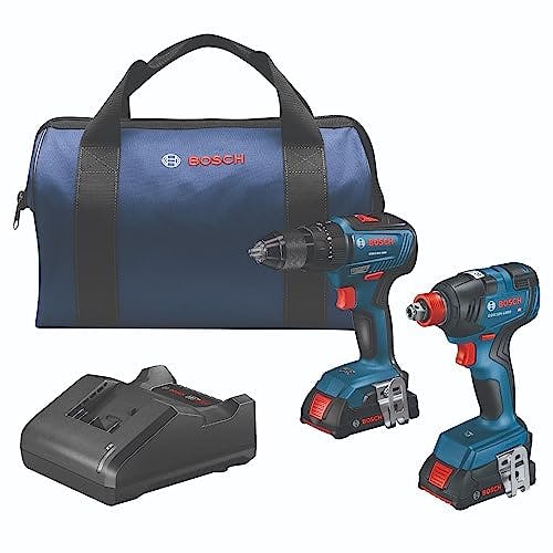 Imagen frontal de Bosch GXL18V-240B22 18V 2-Tool Combo Kit with 1/2 In. Hammer Drill/Driver, Freak 1/4 In. and 1/2 In. Two-In-One Bit/Socket Impact Driver and (2) 2.0 Ah SlimPack Batteries
