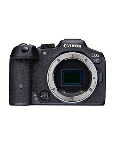 Imagen frontal de Canon Cuerpo EOS R7, cámara de vlogging sin Espejo, Video 4K 60p, Calidad de Imagen de 32.5 MP, procesador de Imagen DIGIC X, CMOS AF de Doble píxel, detección de Temas, para Creadores de Contenido