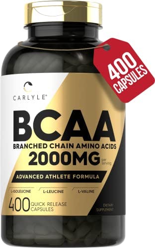 Imagen frontal de Carlyle - Aminoácidos BCAA | 2000 mg | 400 cápsulas BCAA | Suplementos de aminoácidos sin OMG, sin gluten