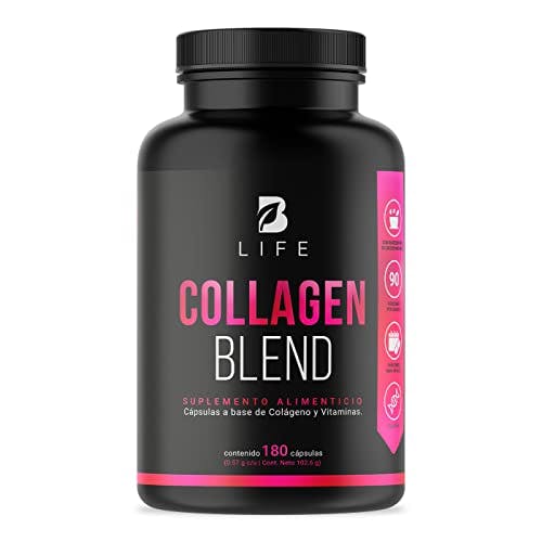 Compara precios Colágeno Hidrolizado de 180 Cápsulas 1140 mg por porción. Biotina, Ácido Hialurónico, Ácido Fólico, Vitamina E, Vitamina A y Vitamina C. Ingredientes naturales. Collagen Blend B Life.