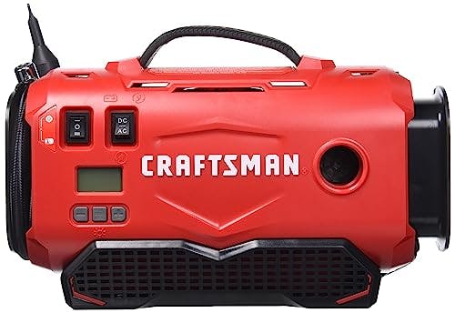 Imagen frontal de CRAFTSMAN V20 - Inflador de neumáticos, compacto y portátil, apagado automático, medidor digital PSI, solo herramienta desnuda (CMCE520B), rojo