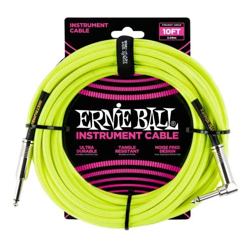 Imagen frontal de Ernie Ball - Cable para instrumentos, 3 m, color amarillo neón