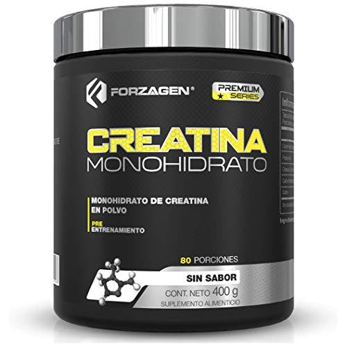 Imagen frontal de FORZAGEN | Creatina Monohidrato | 100% Monohidrato de Creatina | 400 g | 80 Servicios x Envase | Sin Sabor | 5 g de Creatina por Servicio | Sin Azúcar Añadida | Bebida Pre-Entrenamiento | Fácil y Rápida Preparación | Suplemento Gym