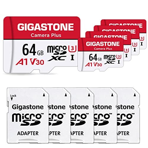 Imagen frontal de Gigastone 64GB Tarjeta de Memoria Micro SD, Paquete de 5, Camera Plus, Compatible con Nintendo Switch, 95 MB/s de Alta Velocidad, Grabación de Video 4K, Micro SDXC UHS-I A1 Class 10