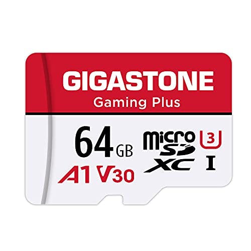 Imagen frontal de Gigastone Tarjeta de Memoria Micro SD 64 GB, Gaming Plus, Compatible con Nintendo Switch, 95/35MB/S Lec/Esc, Grabación de Vídeo 4K, Micro SDXC UHS-I A1 U3 Class 10, con adaptador.