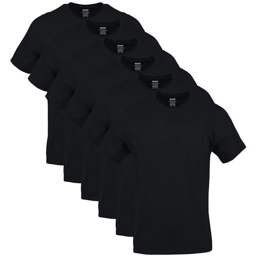 Imagen frontal de Gildan Camisetas para Hombre, multipaquete, Estilo G1100, Negro (6 Unidades), Large
