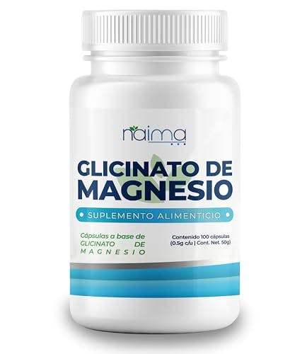 Imagen frontal de Glicinato de Magnesio 500mg - Sin Rellenos e Ingredientes Naturales - Pure Magnesium Glycinate (100 Cápsulas por Frasco)