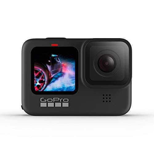 Imagen frontal de GoPro HERO9 Black - Cámara de acción impermeable con visualización LCD frontal y pantallas traseras táctiles, video 5K60 Ultra HD, fotos de 20 MP, transmisión en vivo 1080p