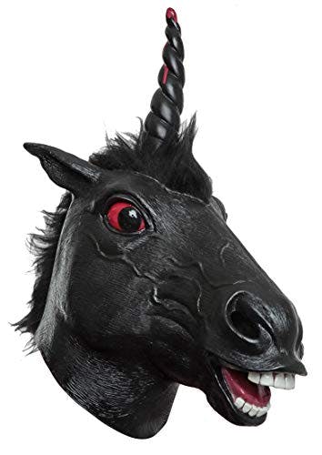 Imagen frontal de Gothic Unicorn, Máscara de Unicornio Negro Dark con Ojos Rojos, Disfraz de Animales Divertidos Ideal para Halloween
