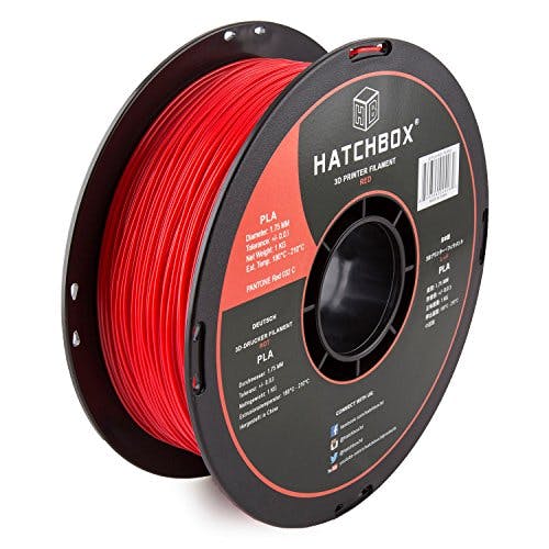 Imagen frontal de Hatchbox Filamento para impresora 3D PLA rojo, bobina de 1 kg, precisión dimensional +/- 0.03 mm, Rojo, Paquete de 1