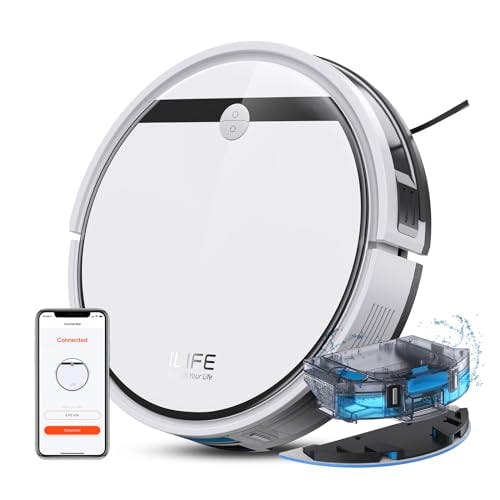 Imagen frontal de ILIFE Robot Aspiradora y Trapeador, V3s Pro Actualizado, Compatible con 2.4GHz WiFi/Alexa/Google, 120mins, 3000Pa, 2 en 1 Robot Aspirador Mopa, Ruta de Senda, para Pelo de Mascota, Alfombra (V3x)