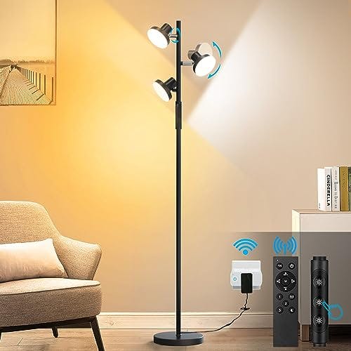 Compara precios Lámpara de pie LED para árbol, 42 W/3700 lm, superbrillantes para sala de estar con control remoto y táctil, con 3 luces giratorias, 4 temperaturas de color, lámpara de pie de 68 pulgadas de alto, ideal para recámara, oficina