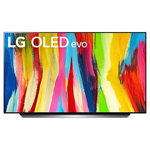 Imagen frontal de LG C2 Series 48 Pulgadas Clase OLED EVO Smart TV OLED48C2PUA, 2022 - TV 4K Alimentado por AI, Alexa Incorporado, Plata Oscura