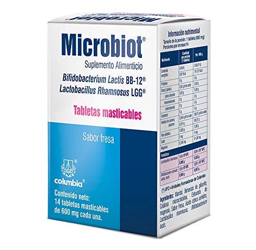 Compara precios Microbiot Tabletas Masticables, 3.2 billones de probióticos Lactobacillus rhamnosus LGG y Bifidobacterium lactis BB-12, 14 tabletas sabor fresa