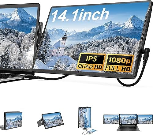 Compara precios Monitor portátil para computadora portátil, pantalla IPS Full HD de 14,1", extensor de pantalla doble para computadora portátil para Mac, PC, Chrome y Android