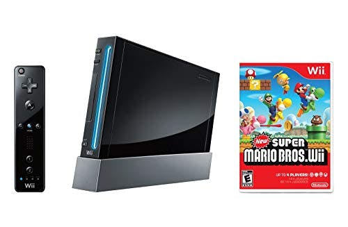 Imagen frontal de Nintendo Wii Console, Black with New Super Mario Bros Wii (Renewed)