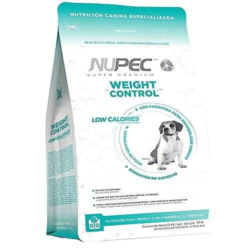 Imagen frontal de Nupec alimento para Perros, Weight Control, nutrición para Perros con sobrepeso u obesidad, presentación de 15 kg.