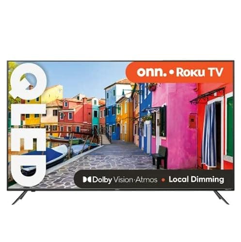 Imagen frontal de onn Television de 55” QLED 4K UHD (2160p) Smart TV Dolby Atmos, Dolby Vision, Frecuencia de Actualización de 120hz y HDR - 100071701 (Reacondicionado)…