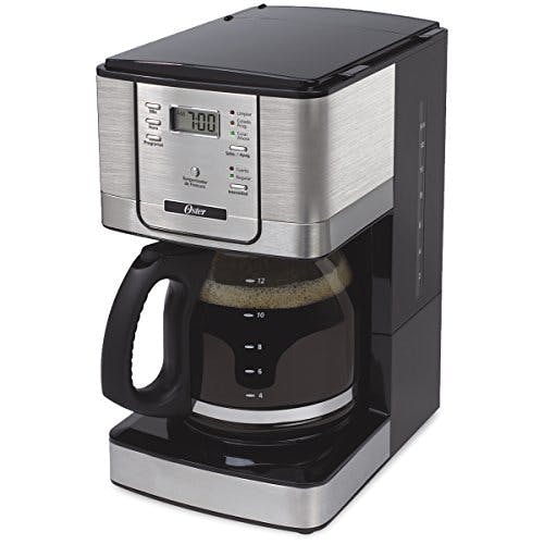 Imagen frontal de Oster Cafetera, de Acero Inoxidable Programable, de 12 Tazas, Color Negro, BVSTDC4401-013