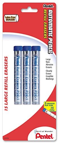 Imagen frontal de Pentel Eraser Refills for Mechanical Pencils Pack of 15 (PDE1BP3-K6)