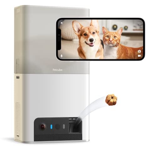 Imagen frontal de Petcube Bites 2 Lite Cámara de monitoreo de mascotas WiFi interactiva con aplicación de teléfono y dispensador de tratamientos, vídeo HD de 1080p, visión nocturna, audio bidireccional, alertas de sonido y movimiento, monitor para gatos y perros