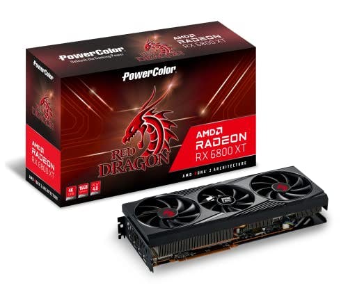 Imagen frontal de PowerColor Red Dragon AMD Radeon™ RX 6800 XT Tarjeta gráfica para Juegos con Memoria GDDR6 de 16 GB, Alimentado por AMD RDNA™ 2, Raytracing, PCI Express 4.0, HDMI 2.1, AMD Infinity Cache