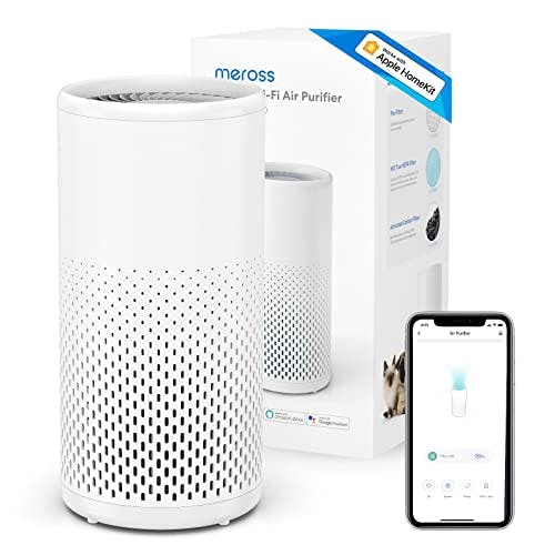 Imagen frontal de Purificador de aire Wi-Fi inteligente Meross para los apoyos para el hogar Apple Homekit, Alexa, Alexa y Smarthings de Google, H13 Filtro HEPA verdadero para alergias, mascotas, fumadores, humo, polvo, polen