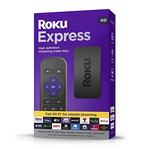 Imagen frontal de ROKU - Dispositivo de transmisión HD Express (Nuevo, 2022) con Cable HDMI de Alta Velocidad y Control Remoto Simple, configuración guiada y Wi-Fi rápido