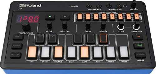 Imagen frontal de Roland AIRA Compact J-6 Máquina portátil de creación de canciones con sonido profesional y características | Motor de sintetizador JUNO-60 y preajustes | Secuenciador de acordes | Efectos