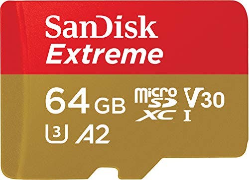 Imagen frontal de SanDisk RAM-3074 Memoria Extreme 64GB Micro SDXC 160Mb/S 4K Clase 10 A2 V30 C/Adaptador,