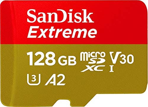 Imagen frontal de SanDisk Tarjeta microSD UHS-I de 128 GB Extreme para Juegos móviles - C10, U3, V30, 4K, A2, Micro SD - SDSQXA1-128G-GN6GN