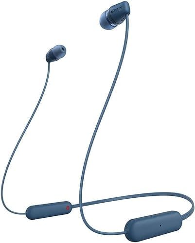 Imagen frontal de Sony WI-C100 - Audífonos inalámbricos intraauriculares con Banda para el Cuello y micrófono para Llamadas con Manos Libres, Azul, WIC100/L (Versión Nacional)