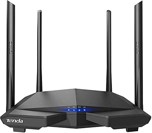 Imagen frontal de Tenda AC6 WiFi Router Inalámbrico Inteligente, Enrutador AC1200, Doble Banda de 2.4G y 5G, 4 Antenas Externas de 5dBi, MU-MIMO, Beamforming, Ahorro de Energía, Configuración Fácil, Negro